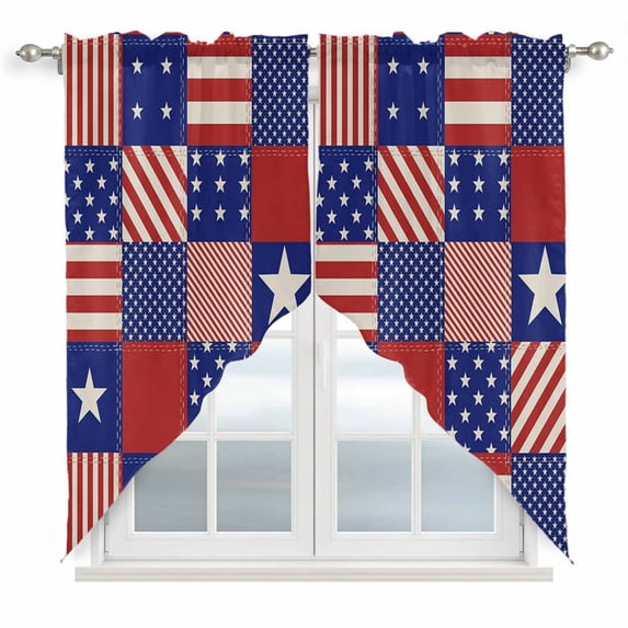 Independence Day Swag Valances for Windows, Kitchen Window Curtains Over Sink, US Flag Star Stripe Vintage Window Treatment Curtains for Living Room/Bedroom Curtains 2 Panel Sets 36"x45"