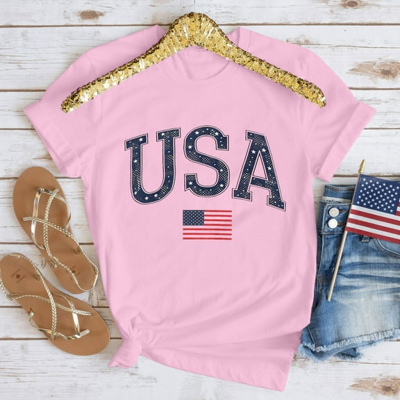 Independence Day T Shirts for Women Fourth of July T Shirts Women American Flag Shirts for Women Memorial Day Womens Tops 4th of July Womens Tee Printed Short Sleeved Round Neck T-Shirt Top