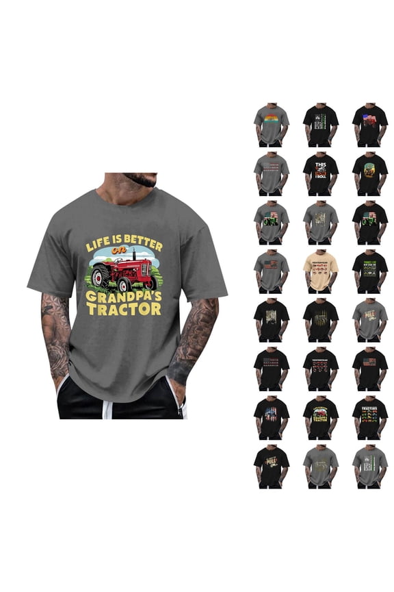 Independence Day T Shirts for Men 2026 Summer Casual Short Sleeve Crewneck Us Flag Tractor Graphic Tees Farmers Tshirt