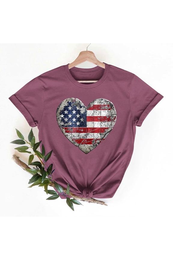 Independence Day T-shirts for Women Tops with Short Sleeves Crew Neck Casual Loose Fit Basic Essential Wear 4th of July Women Tops Pattern Tees Summer Beach Fashion