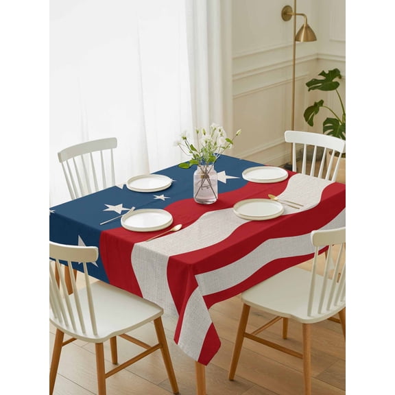 Independence Day Table Cloth 52x70 Inch Rectangle, America Flag Cotton Linen Waterproof Tablecloth Washable Table Cover for 250th Anniversary Party Picnic Dinner Decor