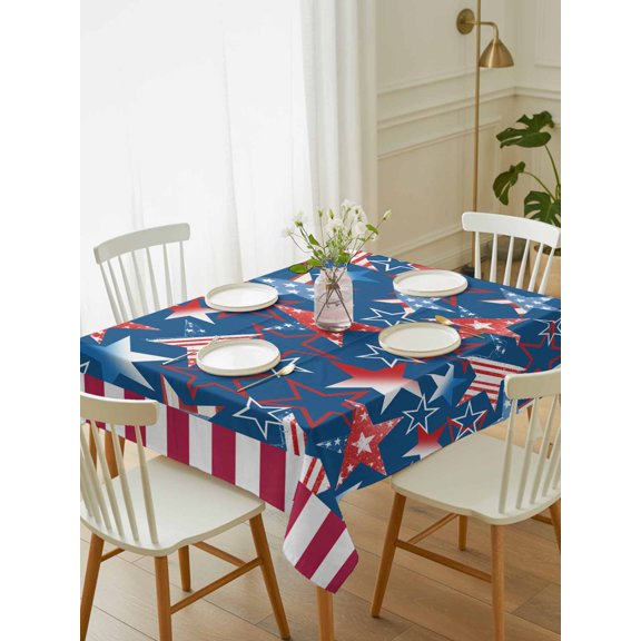 Independence Day Table Cloth 52x70 Inch Rectangle, Gradient Stars Stripes Red Blue Waterproof Tablecloth Washable Table Cover for 250th Anniversary Party Picnic Dinner Decor