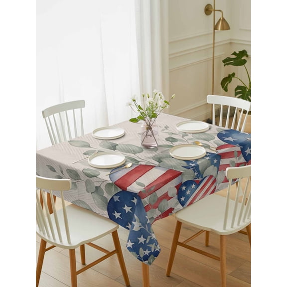 Independence Day Table Cloth 52x70 Inch Rectangle, Retro Red Blue Star Stripe Love Heart Eucalyptus Leaf Waterproof Tablecloth Washable Table Cover for 250th Anniversary Party Picnic Dinner Decor