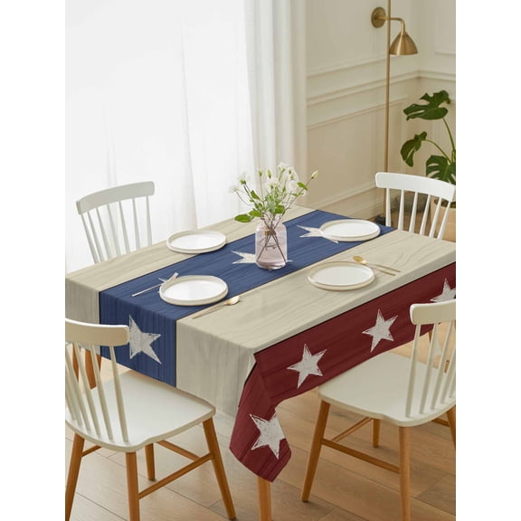 Independence Day Table Cloth 52x70 Inch Rectangle, Stars and Stripe Red Blue USA Flag Waterproof Tablecloth Washable Table Cover for 250th Anniversary Party Picnic Dinner Decor