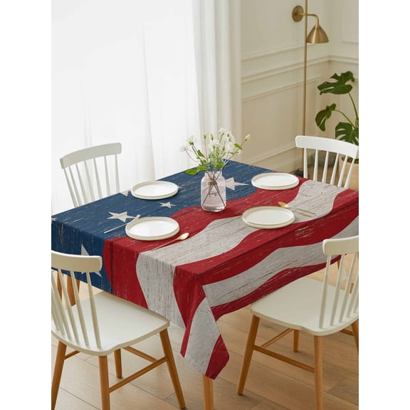 Independence Day Table Cloth 52x70 Inch Rectangle, Vintage America Flag Wood Grain Waterproof Tablecloth Washable Table Cover for 250th Anniversary Party Picnic Dinner Decor