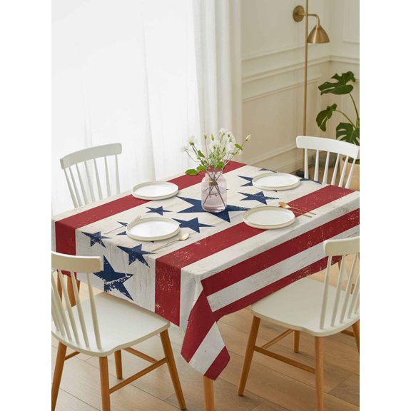 Independence Day Table Cloth 52x70 Inch Rectangle, Vintage Country Blue Stars Red Stripes Waterproof Tablecloth Washable Table Cover for 250th Anniversary Party Picnic Dinner Decor