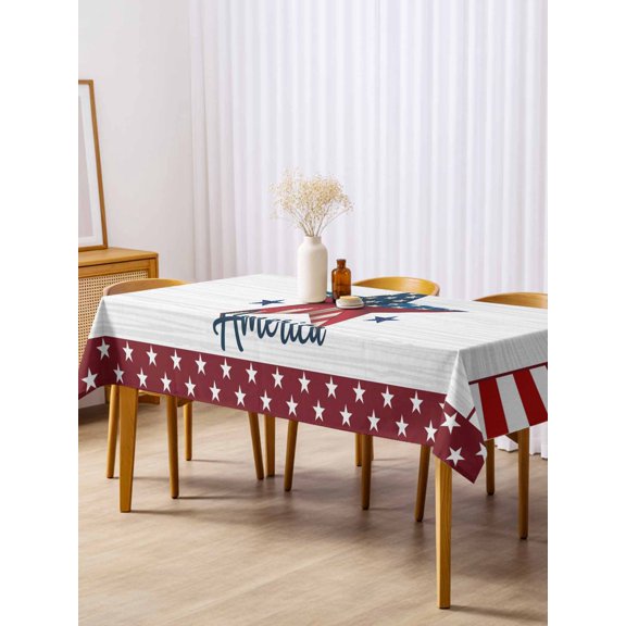 Independence Day Table Cloth 54x108 Inch Rectangle, America White Wooden Stripes U.S. Flag Waterproof Tablecloth Washable Table Cover for 250th Anniversary Party Picnic Dinner Decor