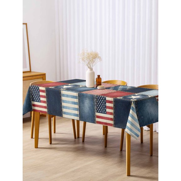 Independence Day Table Cloth 54x108 Inch Rectangle, Retro American Flag Plaid Red Blue Stripes Abstract Waterproof Tablecloth Washable Table Cover for 250th Anniversary Party Picnic Dinner Decor
