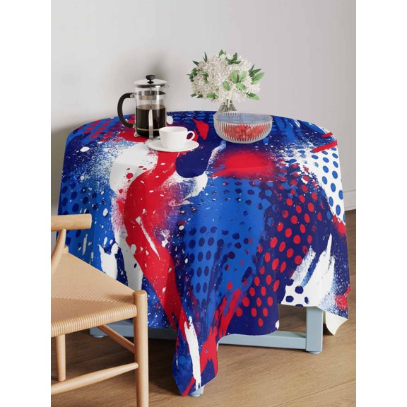 Independence Day Table Cloth 54x54 Inch Square, Abstract Red Blue White Mottled Painted Dots Waterproof Tablecloth Washable Table Cover for 250th Anniversary Party Picnic Dinner Decor