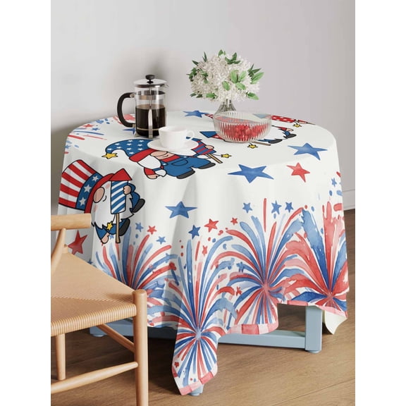 Independence Day Table Cloth 54x54 Inch Square, American Flag Gnome Red Blue Fireworks Red Grid Frame Waterproof Tablecloth Washable Table Cover for 250th Anniversary Party Picnic Dinner Decor