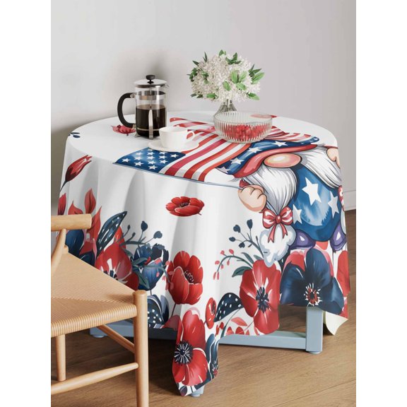 Independence Day Table Cloth 54x54 Inch Square, Gnome Red Blue Navy Flower U.S. Flag Waterproof Tablecloth Washable Table Cover for 250th Anniversary Party Picnic Dinner Decor