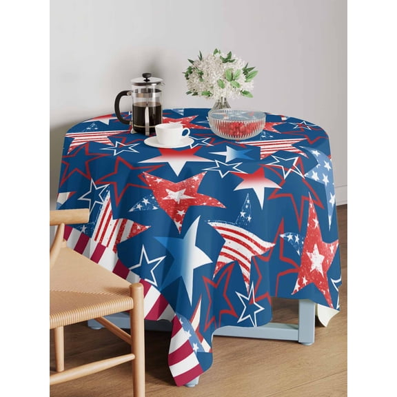Independence Day Table Cloth 54x54 Inch Square, Gradient Stars Stripes Red Blue Waterproof Tablecloth Washable Table Cover for 250th Anniversary Party Picnic Dinner Decor