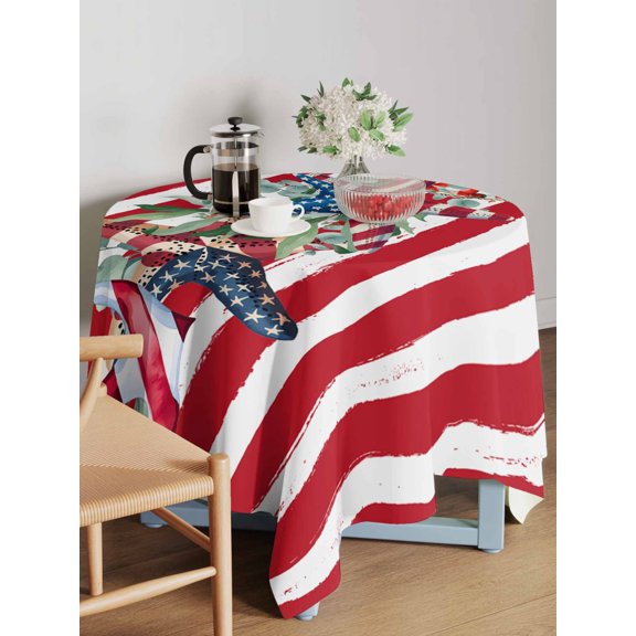Independence Day Table Cloth 54x54 Inch Square, Red White Stripes American Flag Star Waterproof Tablecloth Washable Table Cover for 250th Anniversary Party Picnic Dinner Decor