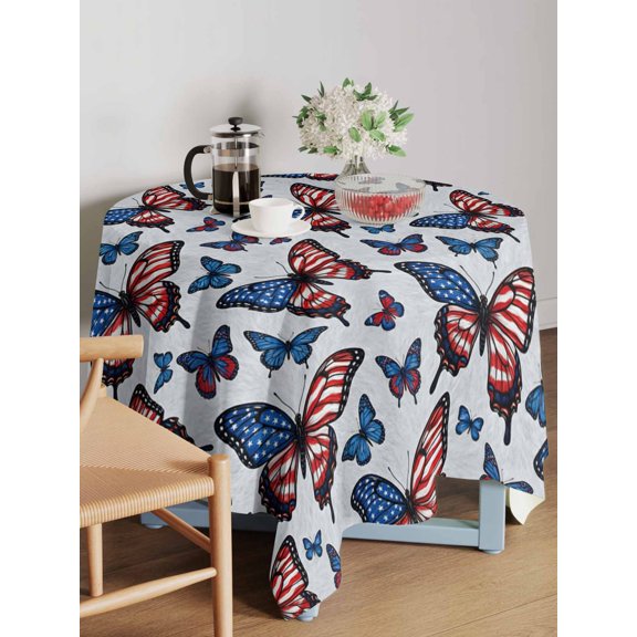 Independence Day Table Cloth 54x54 Inch Square, Retro American Flag Butterfly Red Stripes Abstract Waterproof Tablecloth Washable Table Cover for 250th Anniversary Party Picnic Dinner Decor