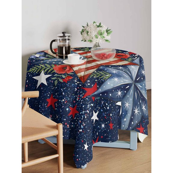 Independence Day Table Cloth 54x54 Inch Square, Retro American Flag Star Starry Sky Red Flower Abstract Waterproof Tablecloth Washable Table Cover for 250th Anniversary Party Picnic Dinner Decor