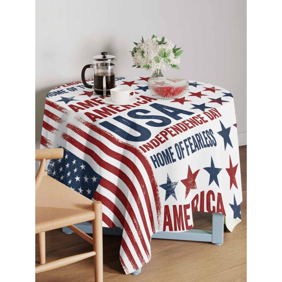 Independence Day Table Cloth 54x54 Inch Square, Retro American USA Flag Red Stripes Abstract Waterproof Tablecloth Washable Table Cover for 250th Anniversary Party Picnic Dinner Decor