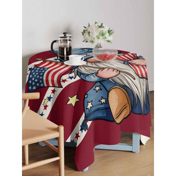 Independence Day Table Cloth 54x54 Inch Square, Retro Dwarf American Flag Red Stripes Abstract Star Waterproof Tablecloth Washable Table Cover for 250th Anniversary Party Picnic Dinner Decor