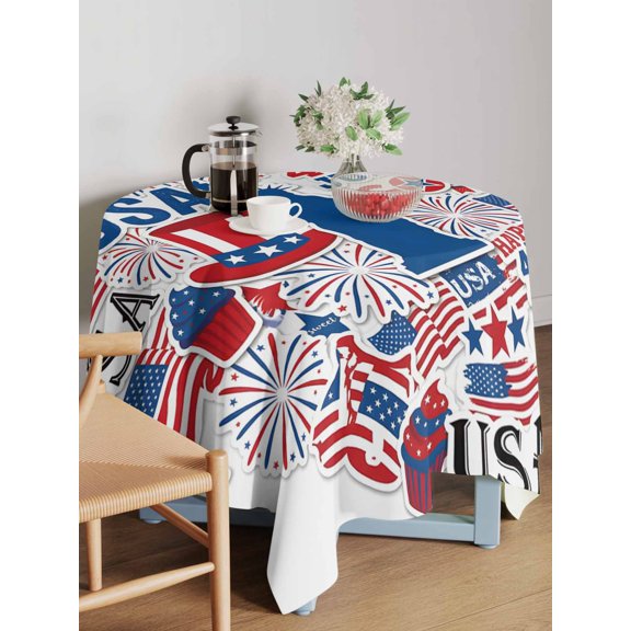 Independence Day Table Cloth 54x54 Inch Square, Statue of Liberty Silhouette U. S. Flag Waterproof Tablecloth Washable Table Cover for 250th Anniversary Party Picnic Dinner Decor