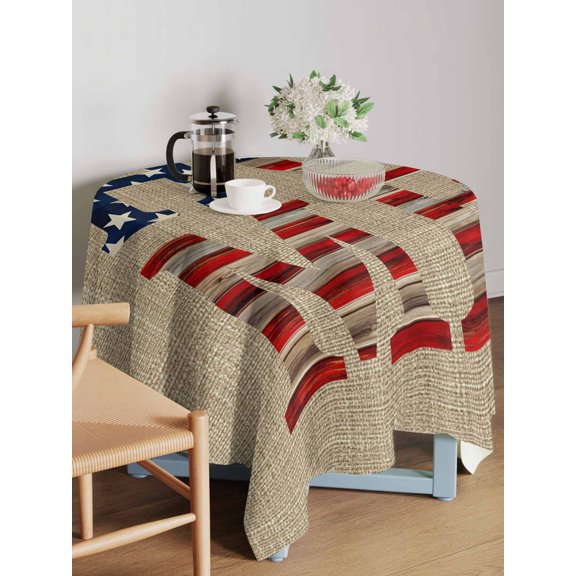 Independence Day Table Cloth 54x54 Inch Square, U.S. Flag HOME 4th of July Farmhouse Linen Waterproof Tablecloth Washable Table Cover for 250th Anniversary Party Picnic Dinner Decor