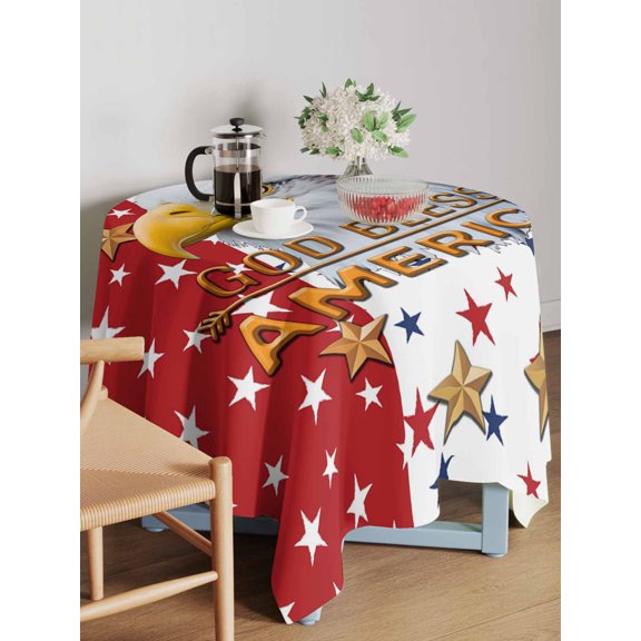 Independence Day Table Cloth 54x54 Inch Square, U.S. Flag Themed Bald Eagle Five-Pointed Star Waterproof Tablecloth Washable Table Cover for 250th Anniversary Party Picnic Dinner Decor