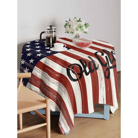 Independence Day Table Cloth 54x54 Inch Square, U.S. Flag Themed Five-Pointed Star Old Glory Waterproof Tablecloth Washable Table Cover for 250th Anniversary Party Picnic Dinner Decor