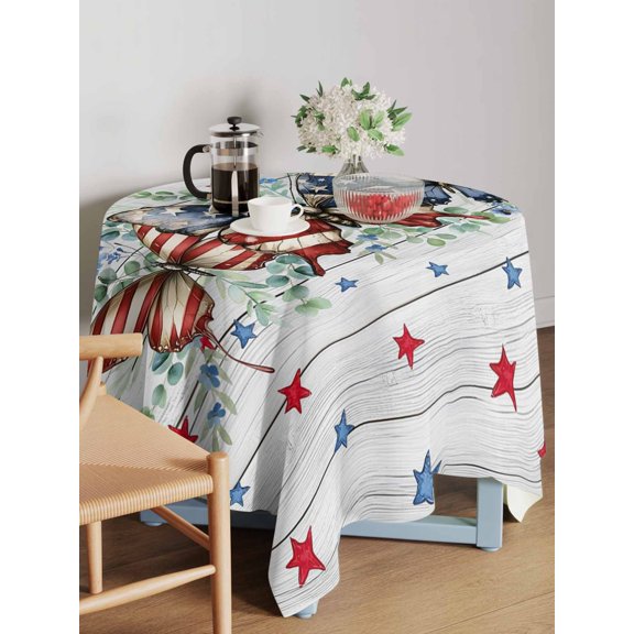 Independence Day Table Cloth 54x54 Inch Square, Vintage Butterfly Star Leaf Wood Grain Waterproof Tablecloth Washable Table Cover for 250th Anniversary Party Picnic Dinner Decor