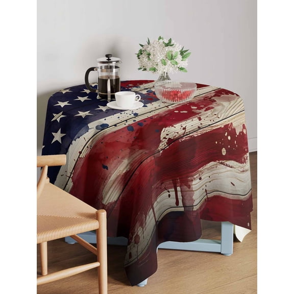 Independence Day Table Cloth 54x54 Inch Square, Vintage Patriotic American Flag Red Blue Star Stripe Waterproof Tablecloth Washable Table Cover for 250th Anniversary Party Picnic Dinner Decor