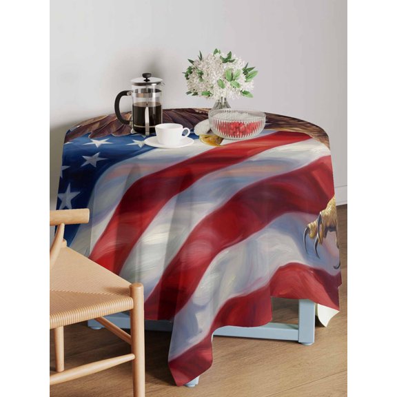 Independence Day Table Cloth 54x54 Inch Square, Watercolor U. S. Flag Soaring Bald Eagle Waterproof Tablecloth Washable Table Cover for 250th Anniversary Party Picnic Dinner Decor