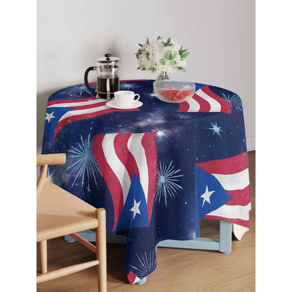 Independence Day Table Cloth 54x54 Inch Square, Watercolor U. S. Flag Wave Fantasy Firework Waterproof Tablecloth Washable Table Cover for 250th Anniversary Party Picnic Dinner Decor
