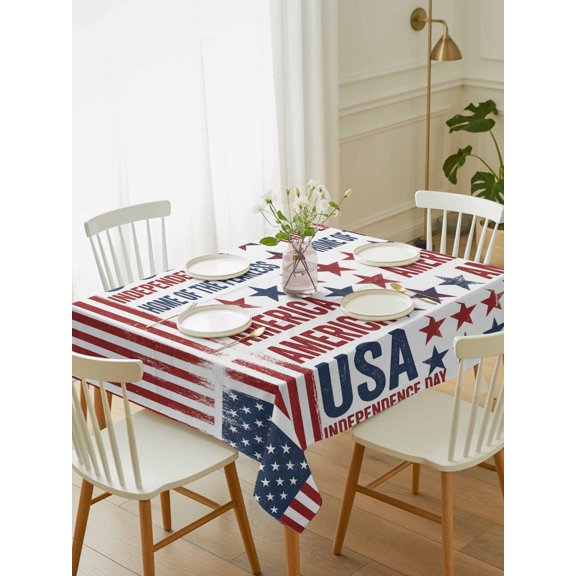 Independence Day Table Cloth 60x102 Inch Rectangle, Retro American USA Flag Red Stripes Abstract Waterproof Tablecloth Washable Table Cover for 250th Anniversary Party Picnic Dinner Decor
