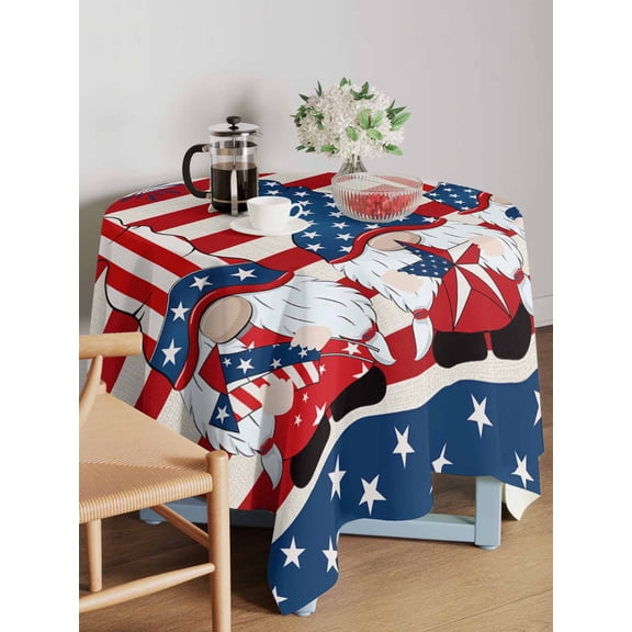 Independence Day Table Cloth 60x60 Inch Square, America National Flag Gnomes Waterproof Tablecloth Washable Table Cover for 250th Anniversary Party Picnic Dinner Decor
