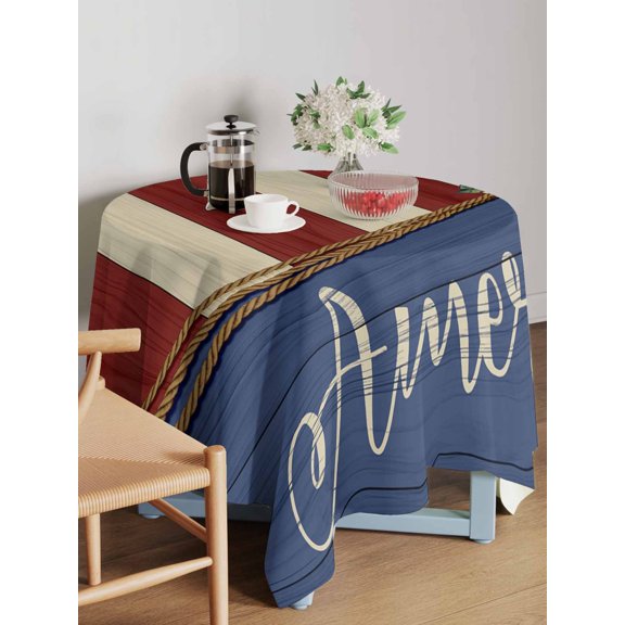 Independence Day Table Cloth 60x60 Inch Square, Freedom Red Blue Stripes Sunflower Waterproof Tablecloth Washable Table Cover for 250th Anniversary Party Picnic Dinner Decor