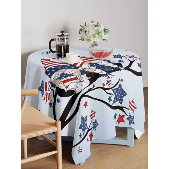 Independence Day Table Cloth 60x60 Inch Square, Gnome Fourth of July US Flag Star Light Blue Waterproof Tablecloth Washable Table Cover for 250th Anniversary Party Picnic Dinner Decor