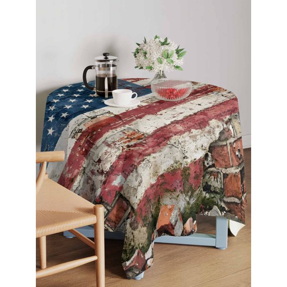 Independence Day Table Cloth 60x60 Inch Square, Retro American Flag Star Brick Wall Stripes Waterproof Tablecloth Washable Table Cover for 250th Anniversary Party Picnic Dinner Decor