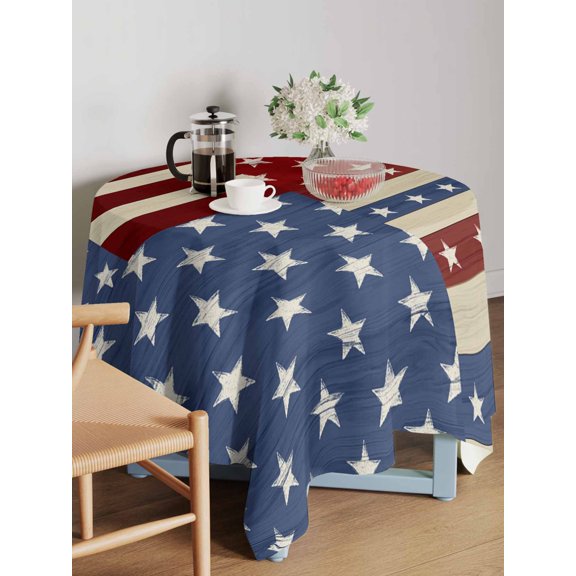 Independence Day Table Cloth 60x60 Inch Square, Stars And Stripes Red Blue USA Flag Waterproof Tablecloth Washable Table Cover for 250th Anniversary Party Picnic Dinner Decor