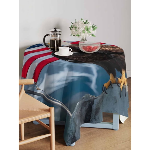 Independence Day Table Cloth 60x60 Inch Square, U.S. Flag Themed Bald Eagle Snow Mountain Waterproof Tablecloth Washable Table Cover for 250th Anniversary Party Picnic Dinner Decor
