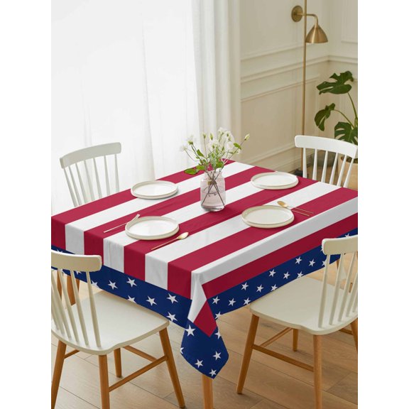 Independence Day Table Cloth 60x84 Inch Rectangle, Flag Red Stripes Blue American Stars Waterproof Tablecloth Washable Table Cover for 250th Anniversary Party Picnic Dinner Decor