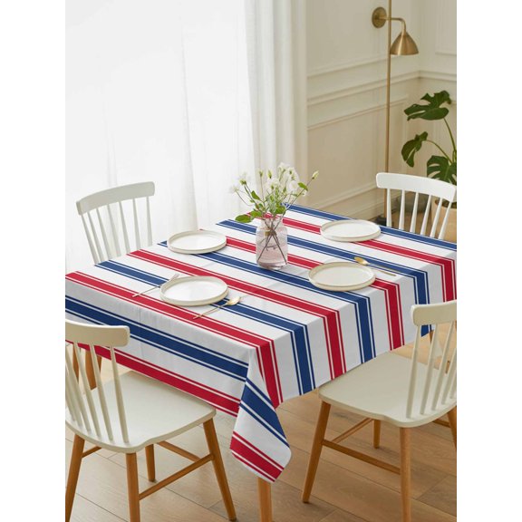 Independence Day Table Cloth 60x84 Inch Rectangle, Navy Blue with Red Stripes Waterproof Tablecloth Washable Table Cover for 250th Anniversary Party Picnic Dinner Decor