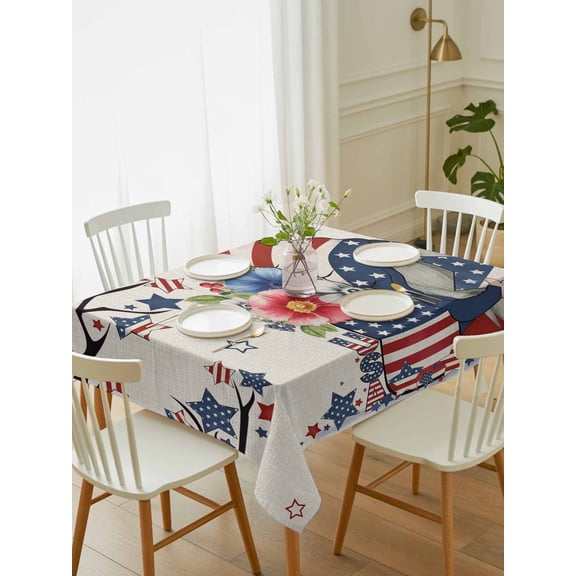 Independence Day Table Cloth 60x84 Inch Rectangle, Patriots Dwarfs US Flag Star Poppy Retro Waterproof Tablecloth Washable Table Cover for 250th Anniversary Party Picnic Dinner Decor