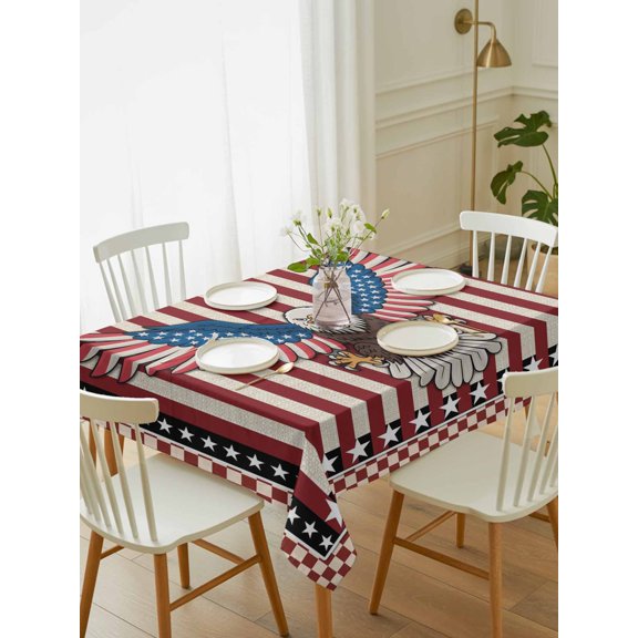 Independence Day Table Cloth 60x84 Inch Rectangle, Red Blue Bald Eagle U.S Flag Stripe Stars Waterproof Tablecloth Washable Table Cover for 250th Anniversary Party Picnic Dinner Decor