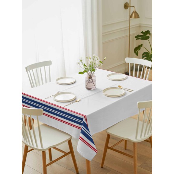 Independence Day Table Cloth 60x84 Inch Rectangle, Red Blue Stripes Waterproof Tablecloth Washable Table Cover for 250th Anniversary Party Picnic Dinner Decor