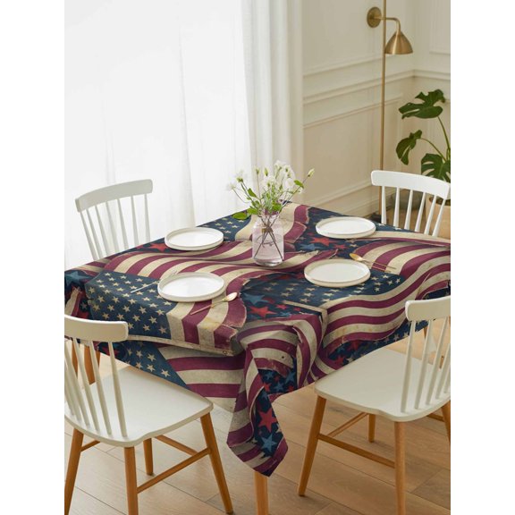 Independence Day Table Cloth 60x84 Inch Rectangle, Retro American Flag Stripe Stars Patriotic Waterproof Tablecloth Washable Table Cover for 250th Anniversary Party Picnic Dinner Decor