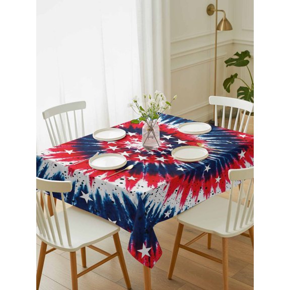 Independence Day Table Cloth 60x84 Inch Rectangle, Watercolor Bohemian Stripes Abstract Doodle Waterproof Tablecloth Washable Table Cover for 250th Anniversary Party Picnic Dinner Decor