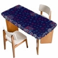 thumbnail image 1 of Independence Day Table Cloths for 3 Foot Rectangle Tables, Blue Fireworks US Flag Stars Sparklers Modern Patio Waterproof Elastic Fitted Tablecloths, Washable Rectangular Table Cover for Camping, 1 of 8