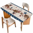 thumbnail image 1 of Independence Day Table Cloths for 3 Foot Rectangle Tables, Red Blue Stars Stripes Flag Wooden Patio Waterproof Elastic Fitted Tablecloths, Washable Rectangular Table Cover for Camping, 1 of 8
