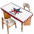 thumbnail image 1 of Independence Day Table Cloths for 4 Foot Rectangle Tables, Blue Red Star American Flag Striped Patio Waterproof Elastic Fitted Tablecloths, Washable Rectangular Table Cover for Camping, 1 of 8