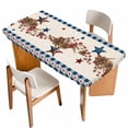 thumbnail image 1 of Independence Day Table Cloths for 4 Foot Rectangle Tables, Red Blue Stars Stripes Flag Wood Plaid Patio Waterproof Elastic Fitted Tablecloths, Washable Rectangular Table Cover for Camping, 1 of 8