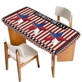 thumbnail image 1 of Independence Day Table Cloths for 5 Foot Rectangle Tables, U.S Flag Stars Red White Striped Patio Waterproof Elastic Fitted Tablecloths, Washable Rectangular Table Cover for Camping, 1 of 8