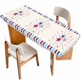 thumbnail image 1 of Independence Day Table Cloths for 8 Foot Rectangle Tables, 4th of July Red Blue Striped Stars Beige Patio Waterproof Elastic Fitted Tablecloths, Washable Rectangular Table Cover for Camping, 1 of 8