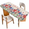 thumbnail image 1 of Independence Day Table Cloths for 8 Foot Rectangle Tables, 4th of July Striped Stars Patriotic Burlap Patio Waterproof Elastic Fitted Tablecloths, Washable Rectangular Table Cover for Camping, 1 of 8
